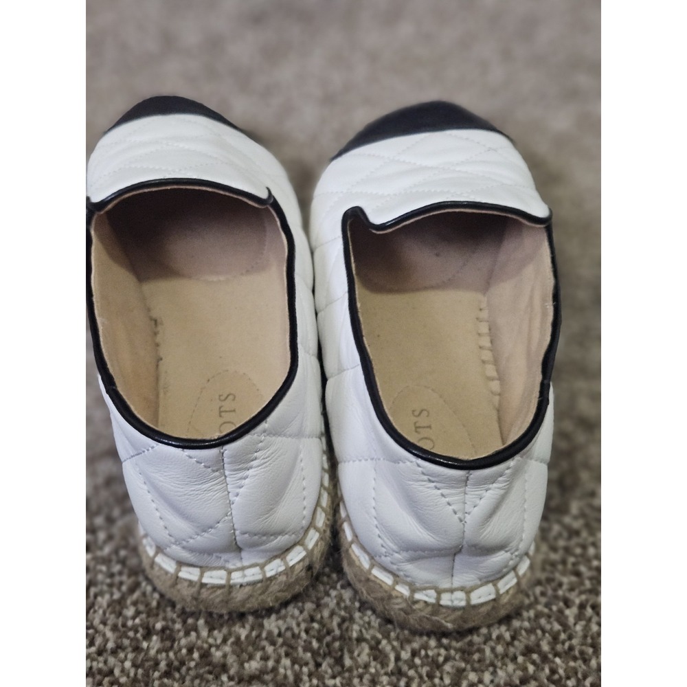 TALBOTS WHITE/BLACK 8.5M IZZY QUILTED SOFT NAPPA ESPADRILLE LEATHER FLAT SHOES - Picture 4 of 5
